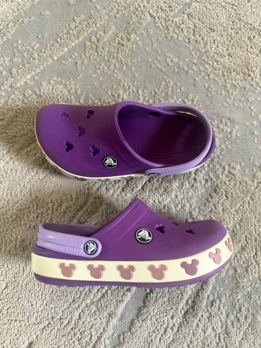 CROCS PURPLE WHITE MICKEY MOUSE SLINGBACK SANDALS CLOGS SHOE 12